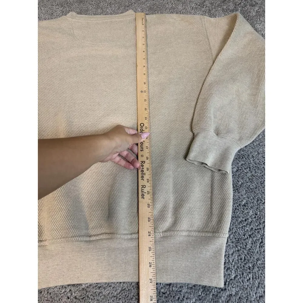 Orvis Sweater Mens M Beige Crew Neck Elbow Patches Crewneck Pullover Logo